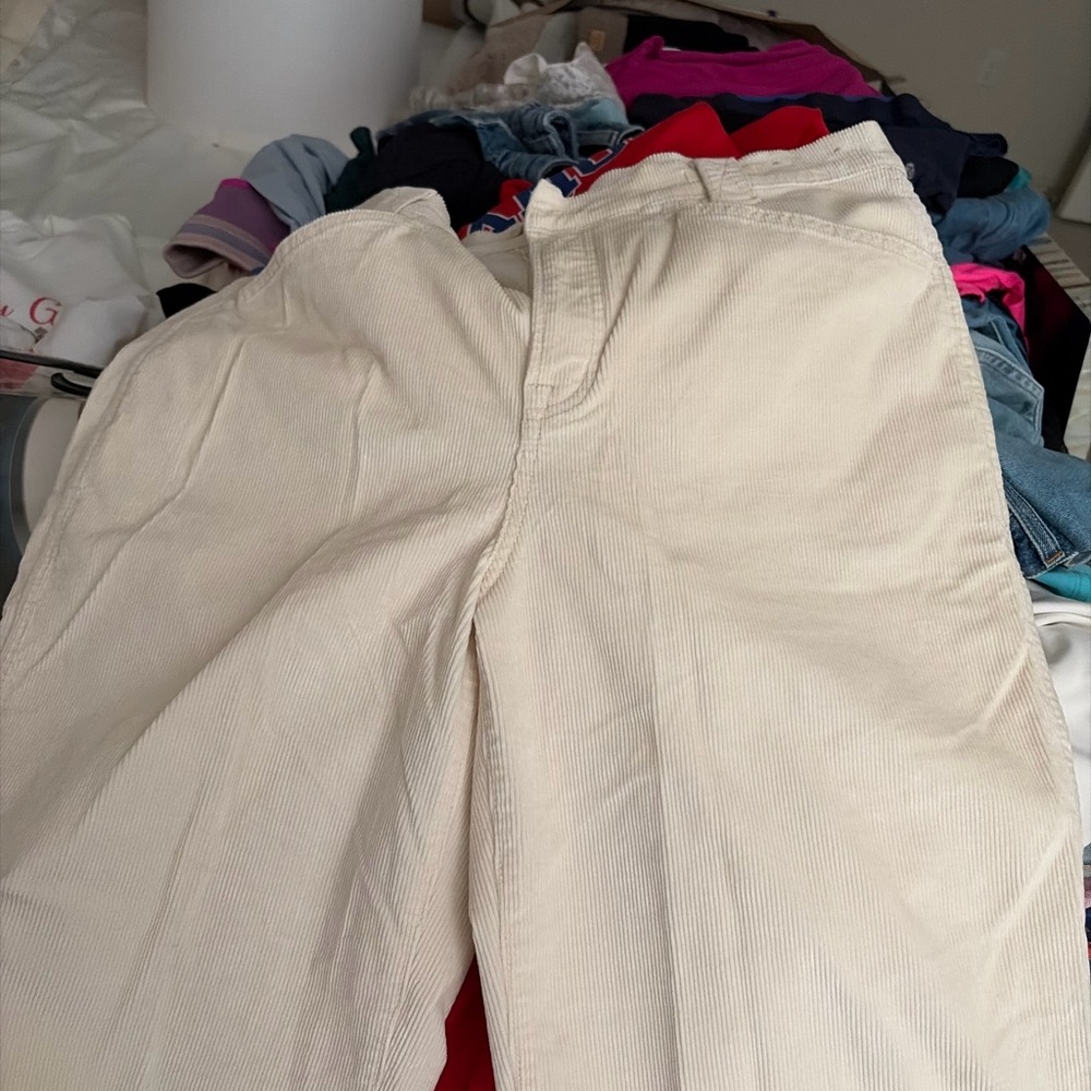 Cream Wide-Leg Corduroy Pants